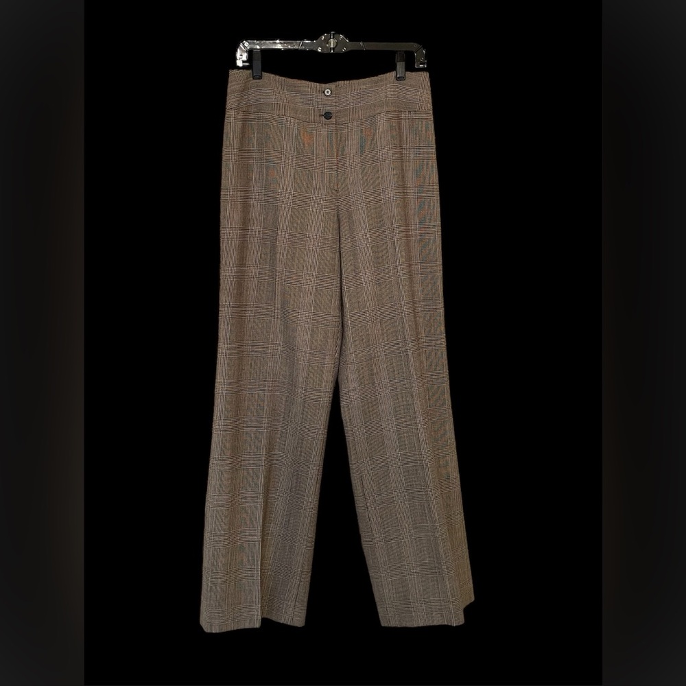 JONES NEW YORK Stretch Wool Glen Plaid Wide Leg Trousers Size 10